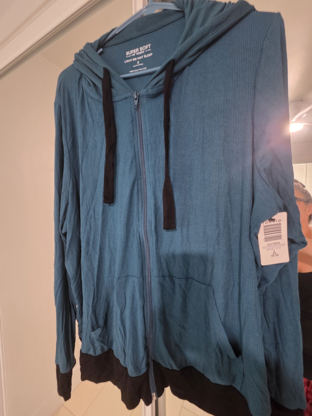torrid Teal Ribbed Zip-Up Hoodie with Black Accents
